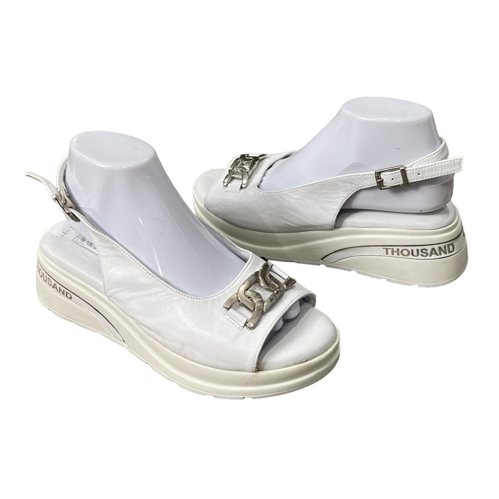 Phany White Adjustable Strap Platform Wedge Sandals Size 40 Women's